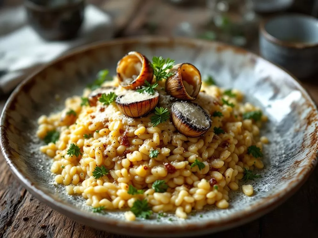 Risotto crémeux aux escargots et parmesan gratiné